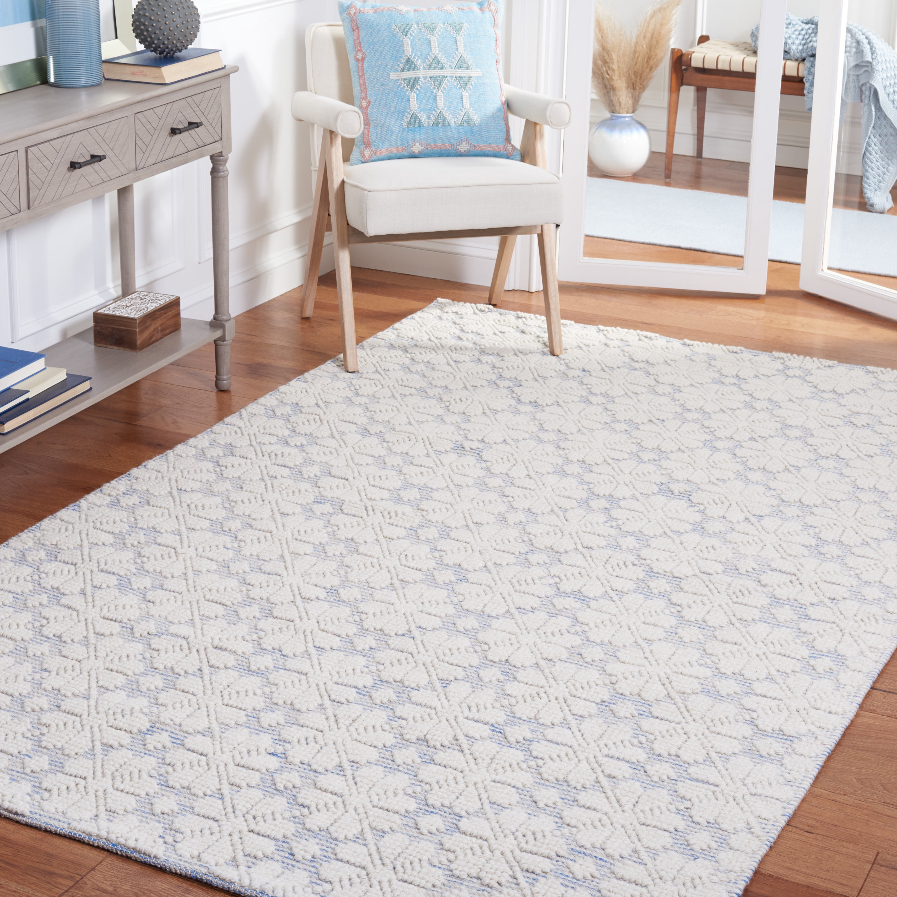 SAFAVIEH Vermont Orval Geometric Floral Wool Area Rug, Ivory/Blue, 6' x 6' Square