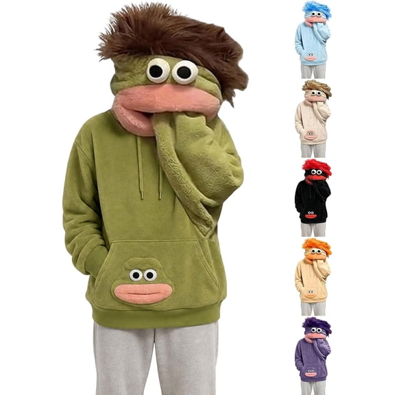 Big Mouth Monster Onesie Pullover Hoodies Costume for Women, Soft Plush Flannel Hooded Sweatshirt, Oversized Hooded Monster Onesie Outfits Jumpsuit for Halloween Cosplay Party,Green, Size:L