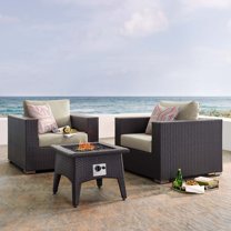 Modway Convene 3 Piece Set Outdoor Patio with Fire Pit in Espresso Beige