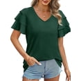 thumbnail image 4 of Hanerdun Women V Neck Blouse Female Ruffled Sleeve Tops Casual T-Shirt Green S, 4 of 5