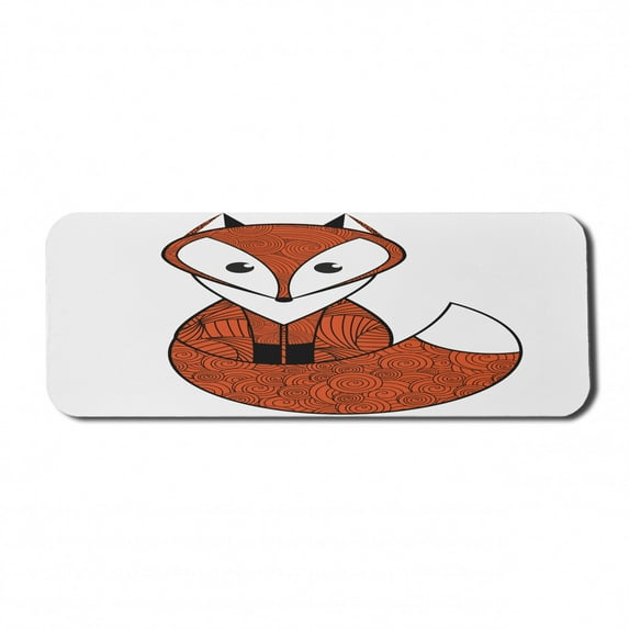 Fox Computer Mouse Pad, Cartoon Young Animal Character Spiral Patterns Friendly Charming, Rectangle Non-Slip Rubber Mousepad Large, 31" x 12" Gaming Size, Dark Orange Black White, by Ambesonne
