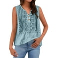 thumbnail image 6 of Women's Cotton Linen Vest, V Neck Sleeveless Embroidered Tank Top, Bohemian Style Casual Summer Top for Beach, Travel, Daily Wear and Layering-Mint Green, 6 of 8