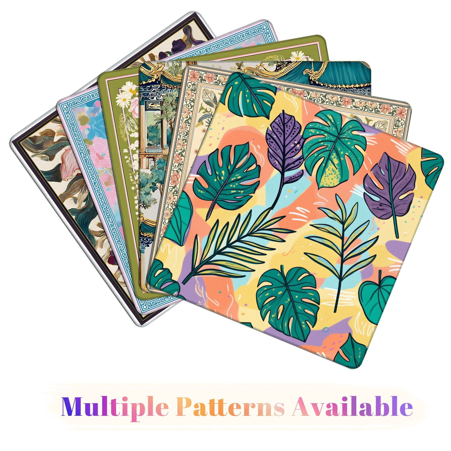 Mahjong Mat 31.5" x 31.5" tropical multicolored hand drawn elements funny tropical leaves for Non-Slip Noise Reduction American Mahjong Tiles Table Cover for Dominoes Poker Card Board Games Gift