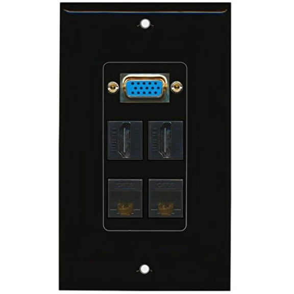 RiteAV (1 Gang Decorative Svga 2 HDMI Black 2 Cat6 Black Wall Plate Black