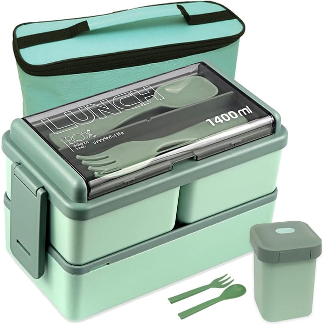 Lonchera Portátil, Bento Box Set a Prueba Fugas con Compartimentos, Incluye Cubiertos, Bolsa y Caja para Sopa, Apto para Microondas y Lavavajillas