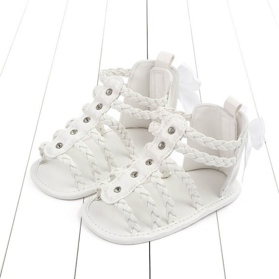 Lilgiuy Toddler Shoes Baby Girls Cute Rhinestones Weave Hollow Out Bow Non-slip Soft Bottom Sandals White,0-6 Months Winter Fashion 2022