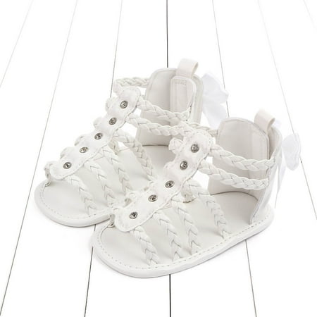 

Toddler Shoes Baby Girls Cute Rhinestones Weave Hollow Out Bow Non-slip Soft Bottom Sandals