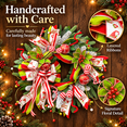 thumbnail image 6 of 24 Inch Christmas Wreath with Red and Green Bows, Candy Swirl Ornaments, Berries and Snow-Flocked Greenery, Festive Holiday Front Door Decor, 6 of 10
