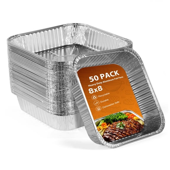 Square Disposable Aluminum Baking Pans 50 Pack 8x8 Inch For Cooking, Baking, Storage