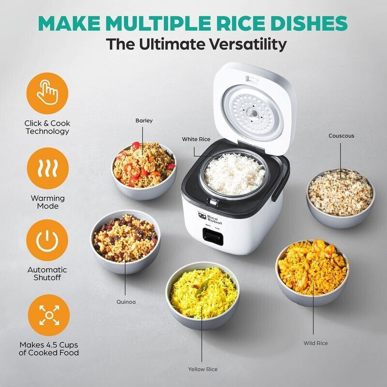 Rice Robot 4 Cup White Space Saving Rice Cooker with Ceramic Nonstick Inner Pot