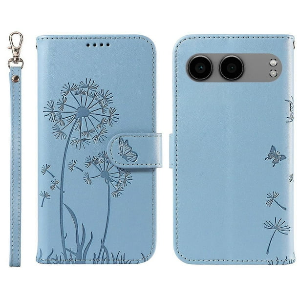 For OnePlus Nord 4 Leather Case Wallet Phone Cover Dandelion Imprint - Sky Blue