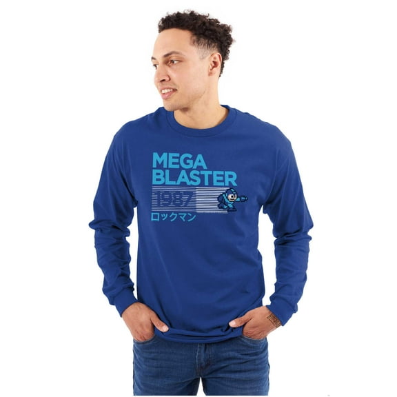 Classic Video Game Mega Man Blaster Unisex Plus Size Long Sleeve Shirt Brisco Brands 2X