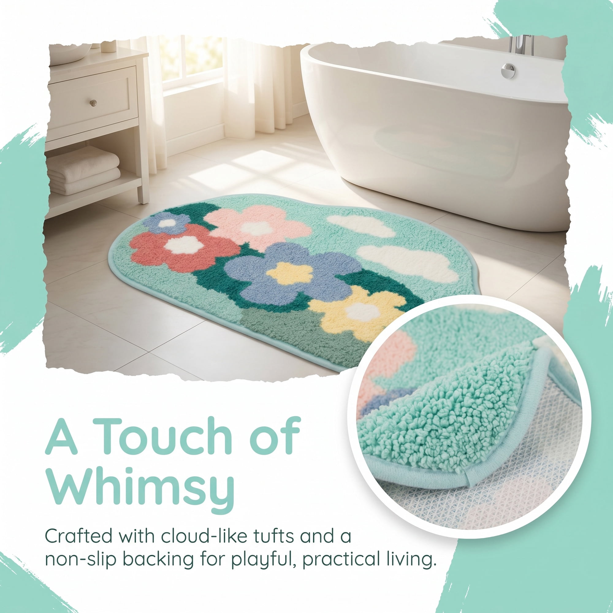 Unique Bargains Printed Rug Ultra Soft Absorbent Plush Bath Mat Green Flower 30" x 18"