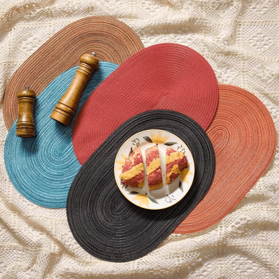 4PCS Oval Braided Placemats 12x18 Inch Table Mats for Dining Tables Natural Woven Heat Resistant Place Mats