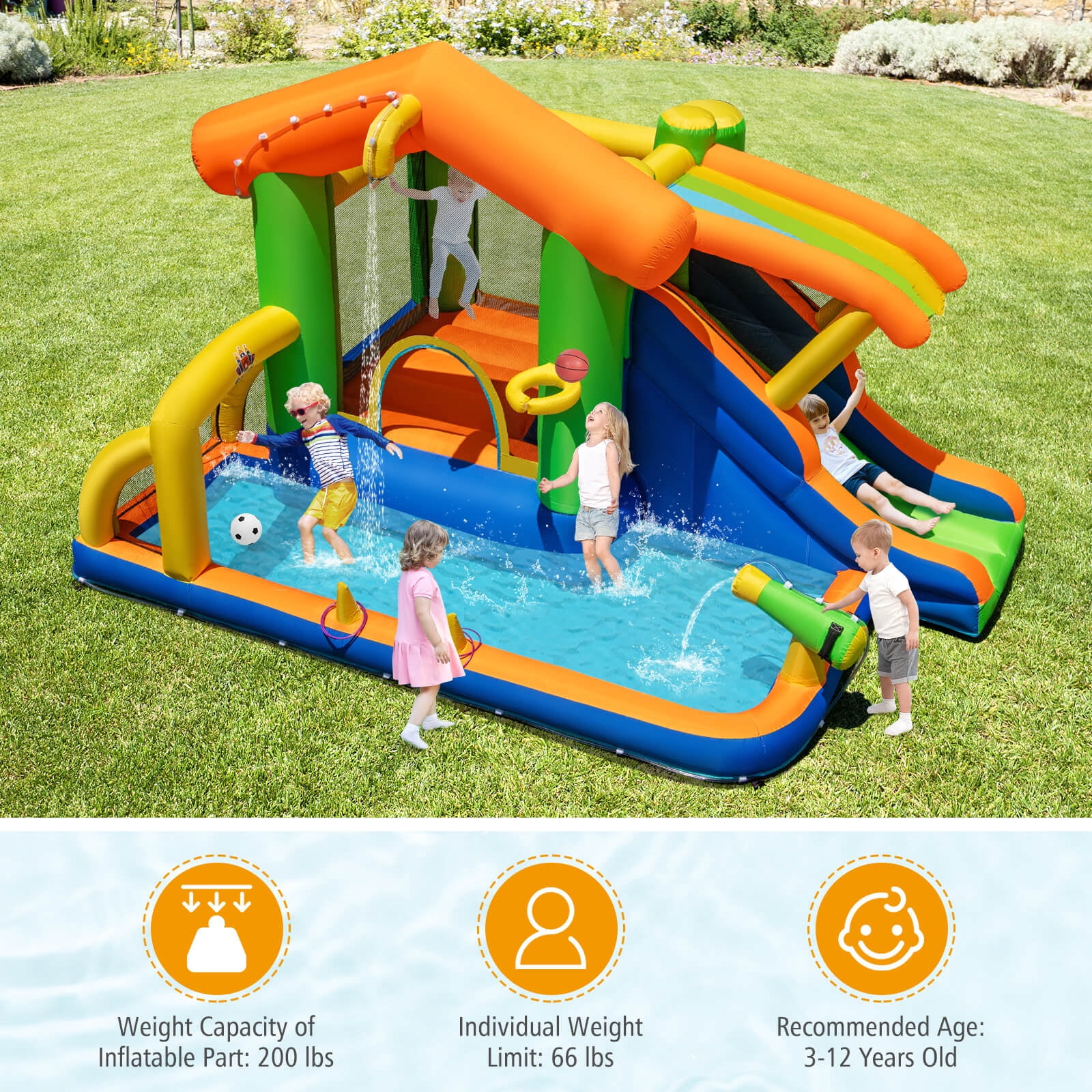 Infans 8-in-1 Inflatable Bounce House Water Park w/ Slide Water Cannon Blower Excluded