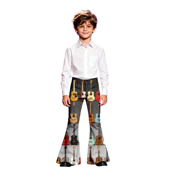 Curuila Toddler Child Boys Flared Pants High Waist Musical Print Pants For Boys Stage Performance Comfortable Joggers Trousers Size 5-6 Years