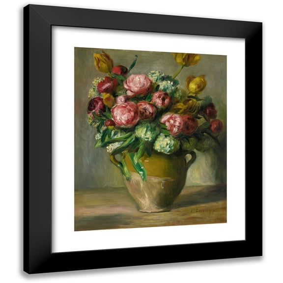 Pierre-Auguste Renoir 12x14 Black Modern Framed Museum Art Print Titled - Vase of Peonies (circa 1872)