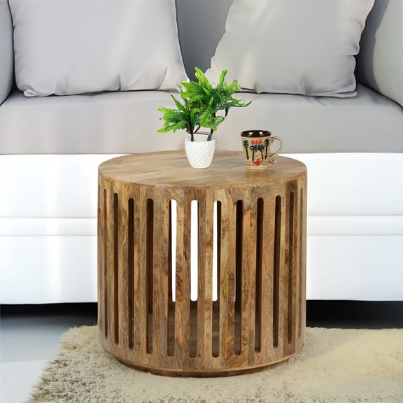 Vivaan Art And Craft Round Wooden Coffee Table, Brown