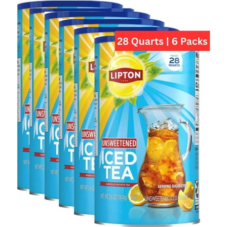 Lipton Unsweetened Iced Tea Mix, Black Tea, Makes 28 Quarts Each, Pack of 6 (Total 168 Quarts)