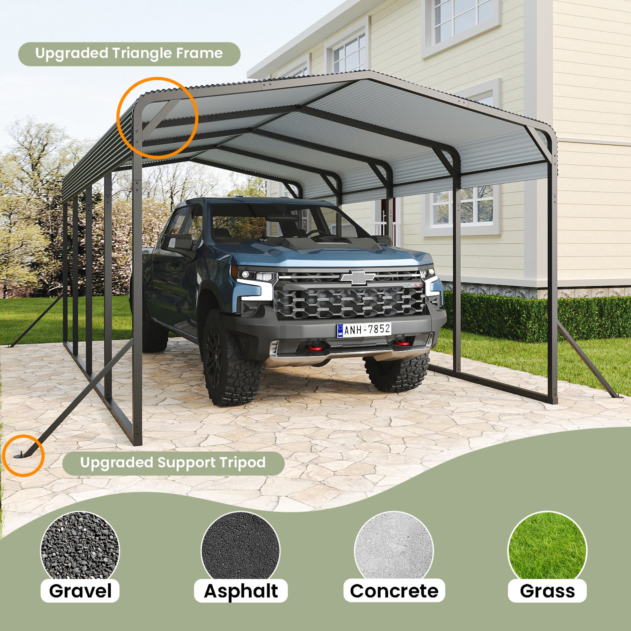 Noble House 12x20FT Metal Carport with Reinforced Base, Outdoor Garage Shelter for Cars, Boats, and Trucks, Black