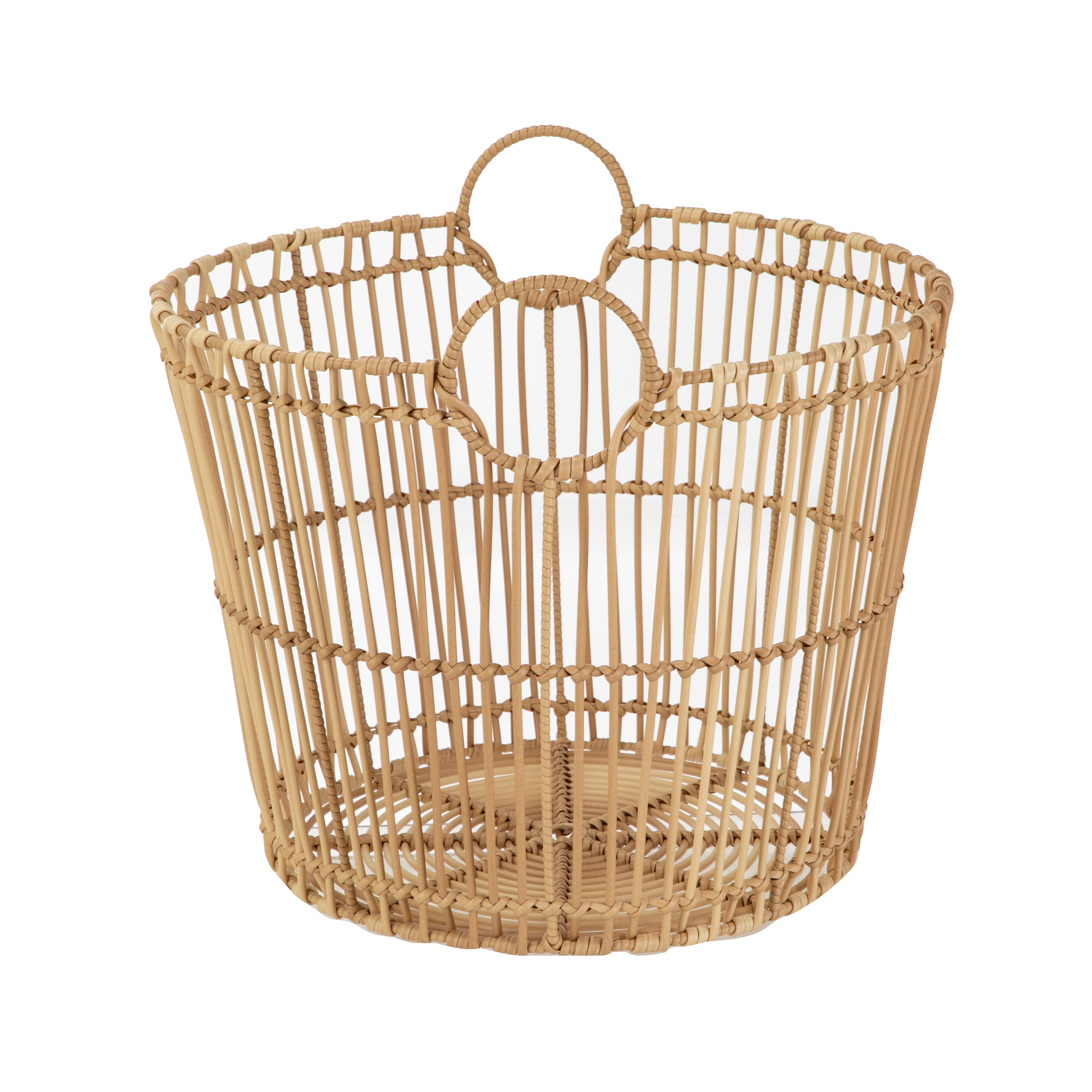 Better Homes & Gardens Large Light Natural Open Poly Rattan Storage Basket with Handles, 2 Pack