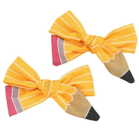 2pc Yellow Pencil Hair Bows with Alligator Clips - Back to School Hair Accessories for Girls, Teachers (Non-Slip Barrettes)