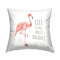 Stupell Industries Life is About Balance Motivational Phrase Pink Flamingo Tropical White,18 x 7 x 18 Decorative Pillows