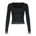 thumbnail image 5 of Long Sleeve T Shirt Women Lace Trim Open Collar Long Sleeve Slim Basic Trendy Tops, 5 of 9