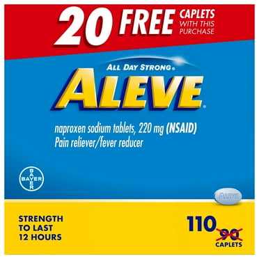 Aleve Pain Reliever & Fever Reducer Naproxen Sodium Caplets, Body Pain Relief, Pain Medicine for Adults and Children Ages 12 and Up, 90 Count 20 Count Bonus Pack