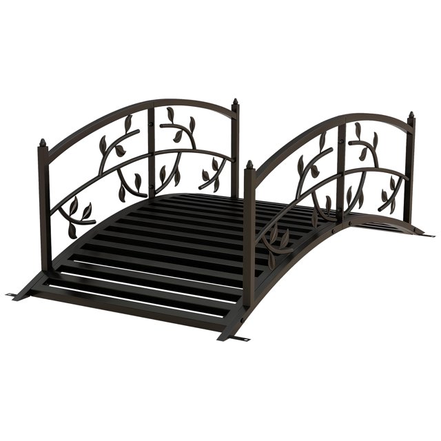 Outsunny 4' Metal Arch Garden Bridge with Siderails, Pond Bridge, Black