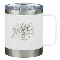 Hope and a Future Stainless Steel White Mug w/Jeremiah 29:11 - Camp Style Travel Mug, Christian Mug for Women/Men (11oz Double Wall Vacuum Insulated Coffee Mug with Lid and Handle)