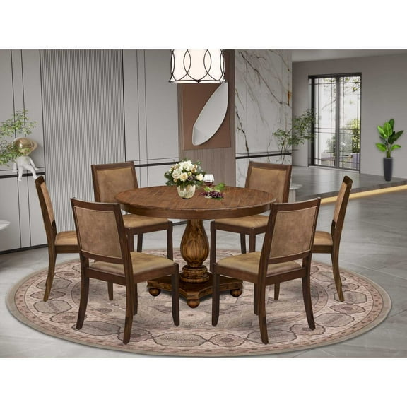 East West Furniture Ferris 7 Piece A Kitchen Table Set in Walnut Finish