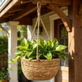 thumbnail image 4 of Cadancy Hanging Planter Basket Natural Seagrass Rope Woven Flower Pot Holder with Ropes for Indoor Outdoor Plants Macrame Style Home Garden Patio Porch Ceiling Decor, 4 of 7