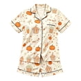 thumbnail image 4 of Afdoent Girls Pajamas Set Halloween Pumpkin Print Sleepwear Short Sleeve Lapel Top And Shorts Comfy Pajamas Set Casual Loungewear Comfortable Kids Holiday Sleepwear 14-15 Years, 4 of 4