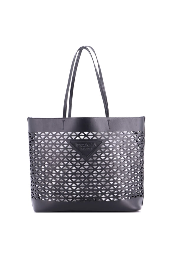 Pre-Owned Triangle Logo Shopper Tote Laser Cut Leather Medium By Rebag