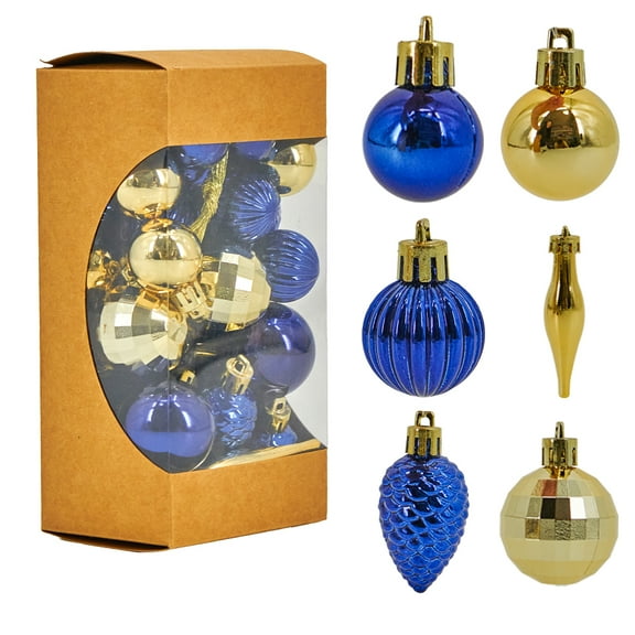 Miluhome 36pcs Blue Gold Christmas Ornament Set, Shatterproof Luxury Vintage Hangging Balls Ornament Tree Xmas Decor