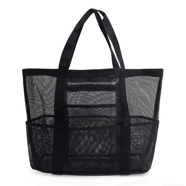 Bolso de playa de malla grande, 43 x 20 x 39 cm, nailon resistente a la arena, múltiples bolsillos, para guardar toallas y chanclas, bolso de viaje