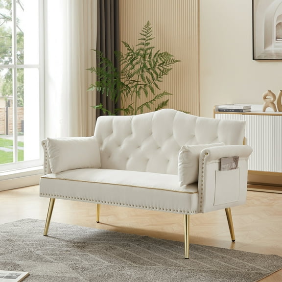 Cream White Velvet Loveseat Sofa
