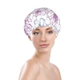 thumbnail image 3 of YFYANG Women's Double Waterproof Shower Cap, Purple Flower Graffiti Reusable Hair Cap for All Hair Styles and Head Sizes, 3 of 9