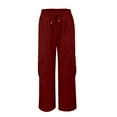 thumbnail image 4 of Jxximdong Cargo Pants for Women, Daily Elastic Waist Pockets Straight Plain Casual Pants Loose Pockets Cargo Long Trousers, Red Womens Casual Trousers, 4 of 9