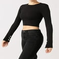 thumbnail image 4 of T-shirt Femme Manches Longues Col Rond Ajusté Tops Automne, 4 of 9