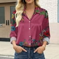 thumbnail image 6 of Womens Tops Elegant Floral Print Satin Long Sleeve Shirt Spring Summer Shirts for Women Pink L, 6 of 9