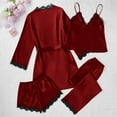 thumbnail image 7 of Women's 4 Piece Soft Satin Pajama Set Sleepwear Burgundy S, 7 of 7