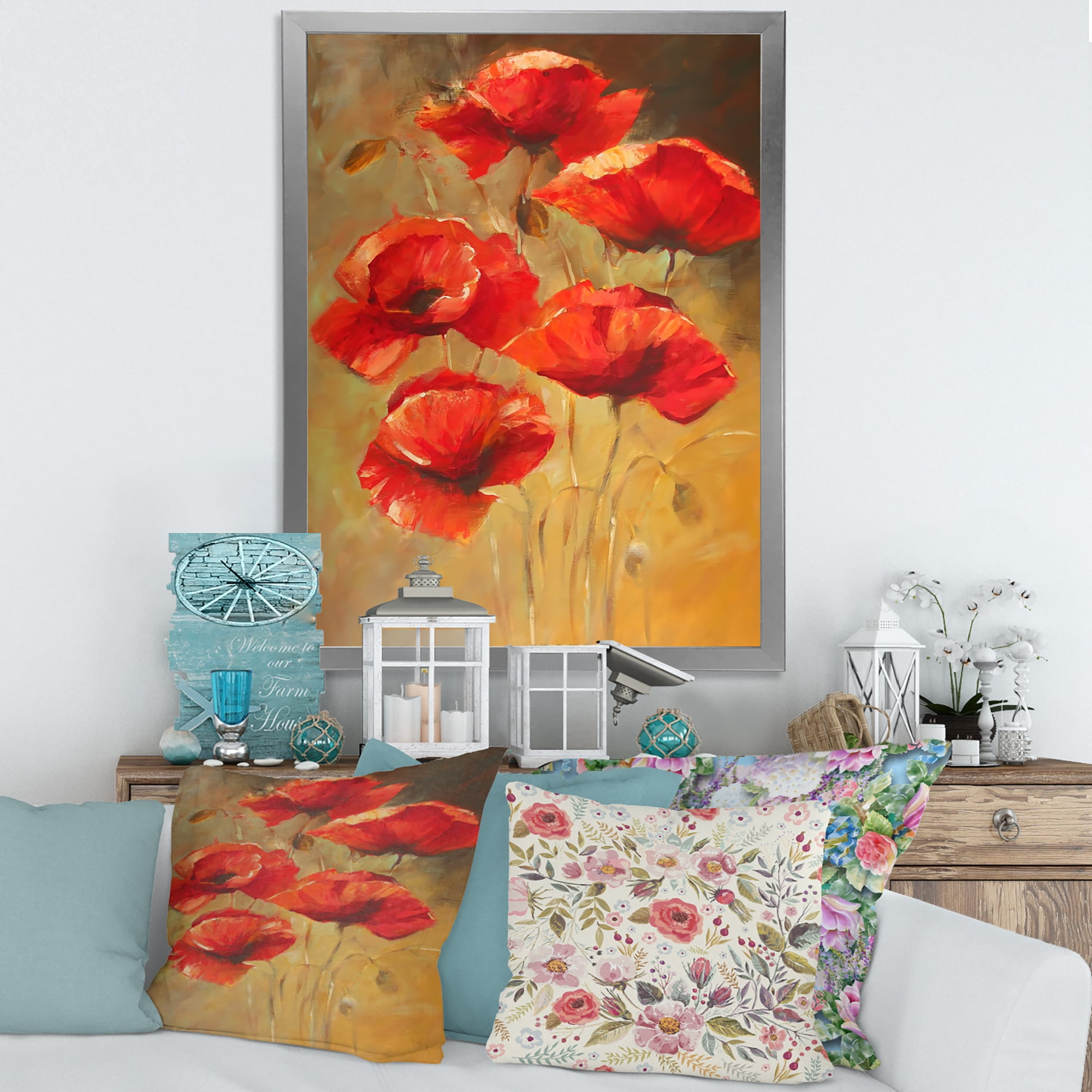 Designart 'Ancient Blooming Poppies II' Traditional Framed Art Print