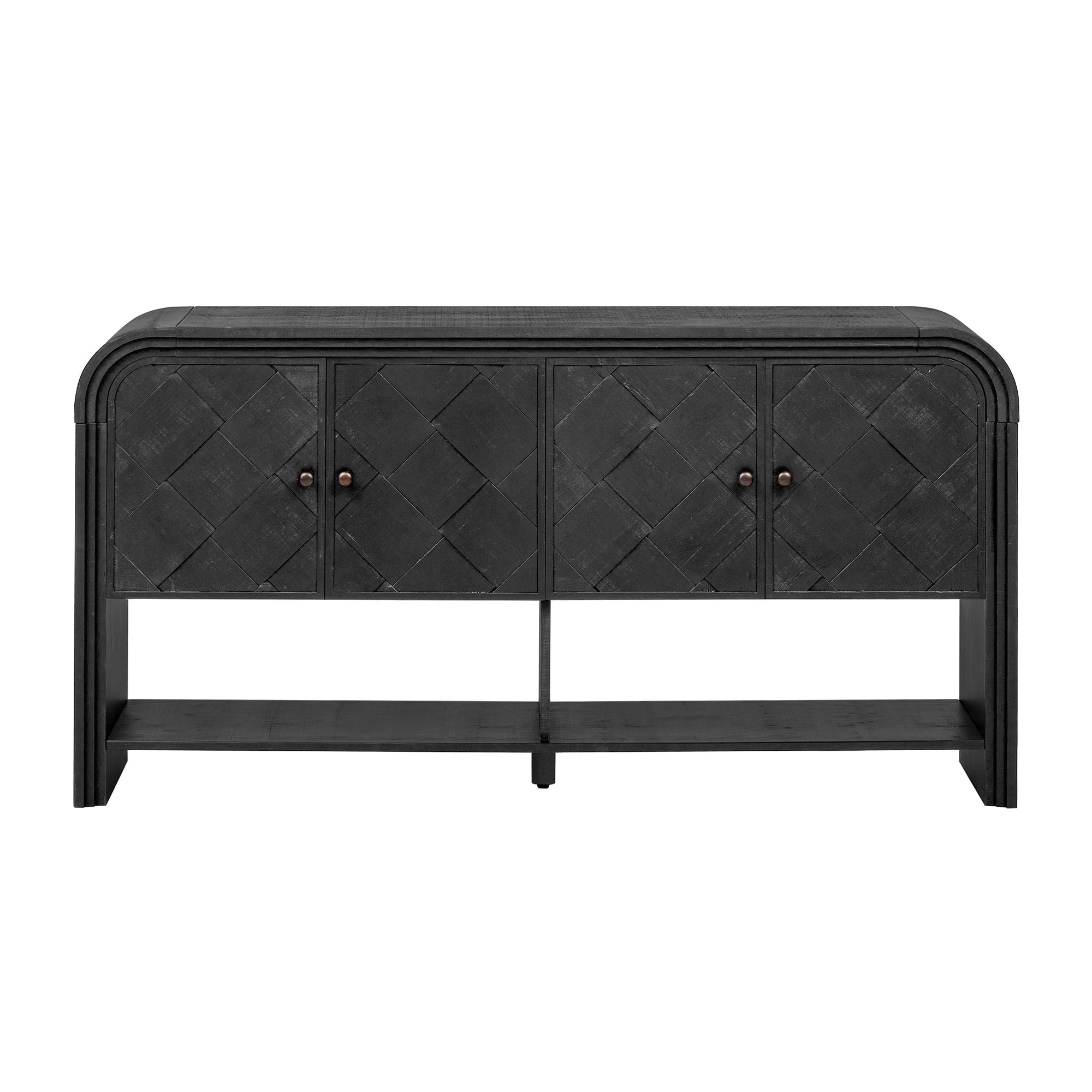 EUROCO 59.8" Long Console Table,Wood Entryway Table with 4 Doors and Open Storage Shelf, Narrow Long Sofa Table Behind Couch for Hallway, Living Room,Black