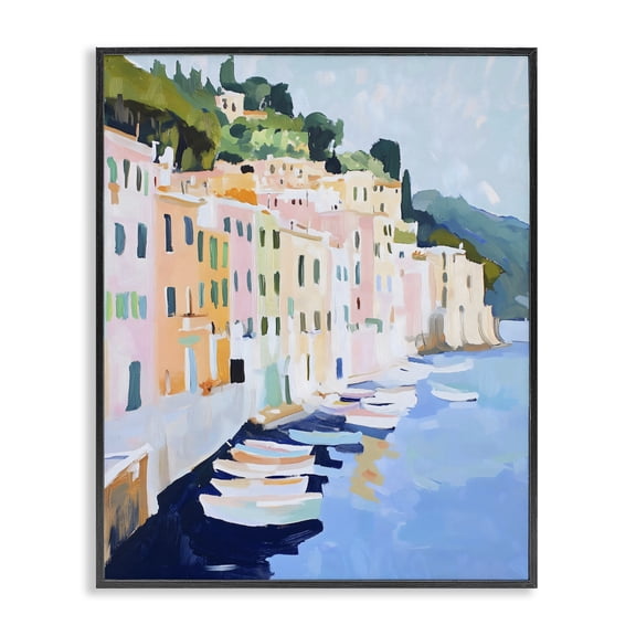 Stupell Industries Traditional Portofino Harbor View Black Framed Giclee Art, 11 x 14, by The Prints Vibe