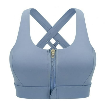 

Women Zipper Front Sports Bra High Impact Criss cross Strappy Back Support Workout Top
