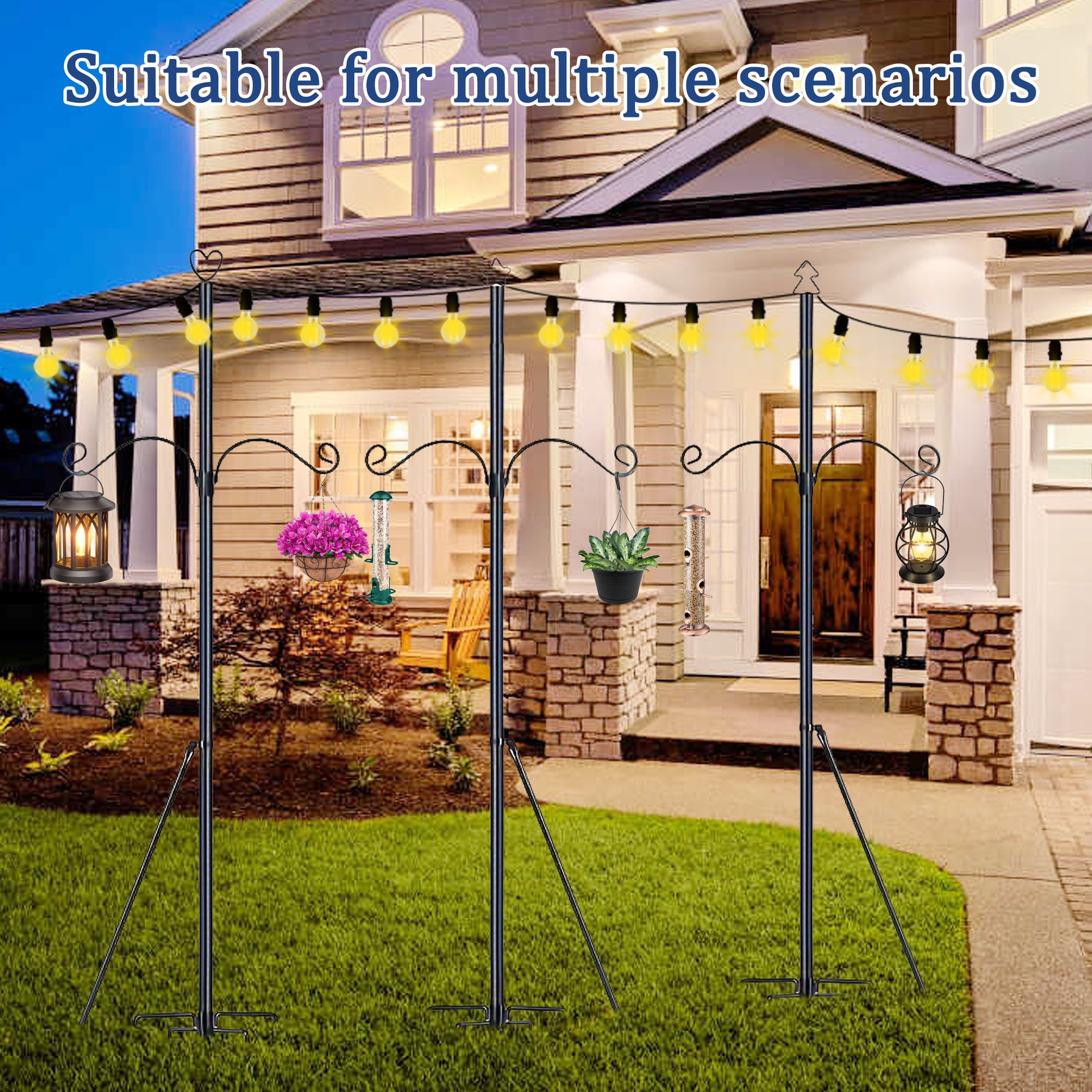 2 Pack String Light Poles for Outside, Metal Lights Hanger Pole Outdoor with Fork, Lighting Hanging Post Accessories for Patio Decor Garden Backyard Yard Front Porch Outside Decorations