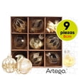 thumbnail image 1 of Esferas para árbol de navidad Artego de 8 cm de diámetro paq 9 esferas de plástico Dorado Rubi * Línea Handmade acabado crystal pintadas a mano 3 estilos, para colgar Christmas ornaments, 1 of 7