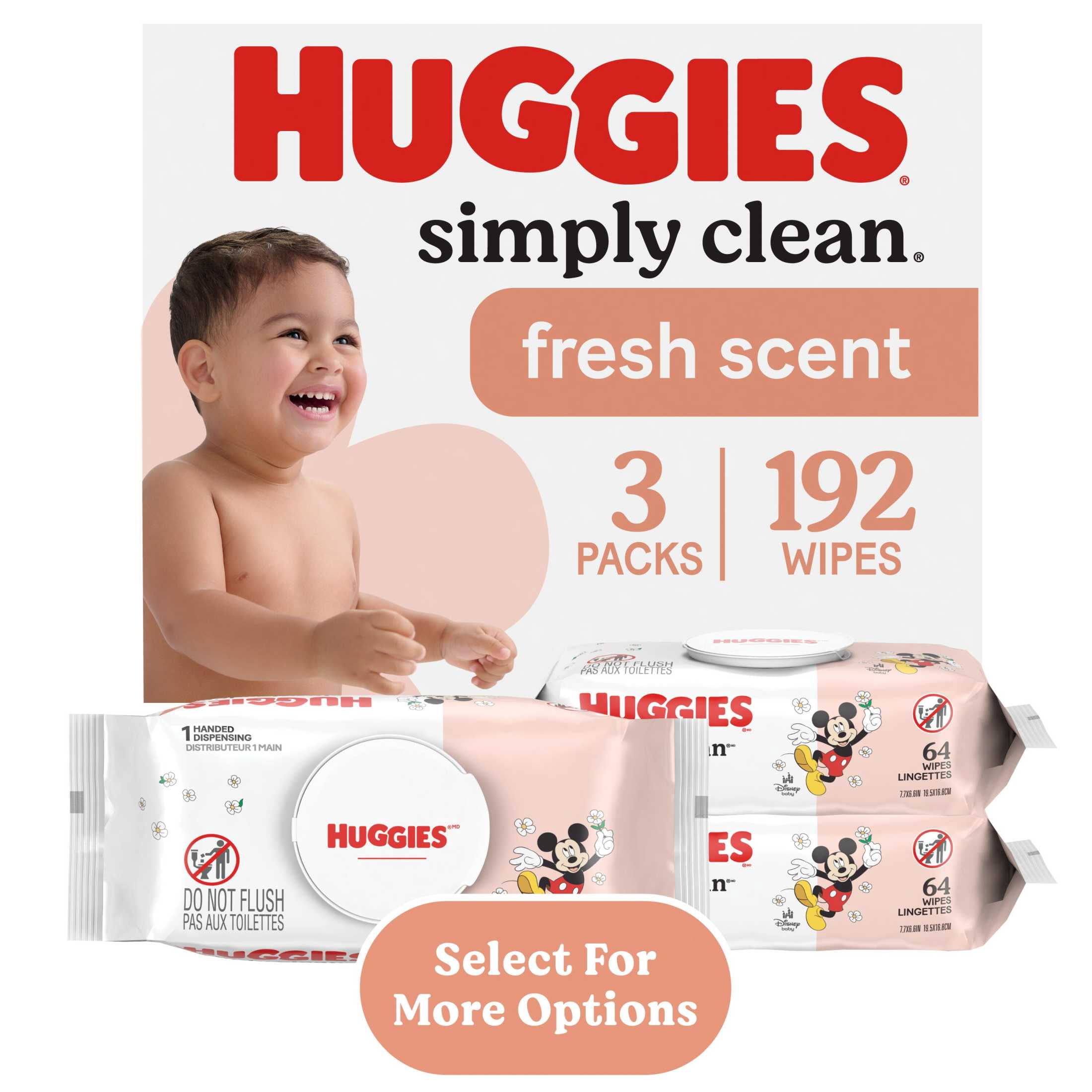 (3 pack) Huggies Simply Clean Fresh Scent, Scented Baby Wipes, 3 Packs, 192 Wipes